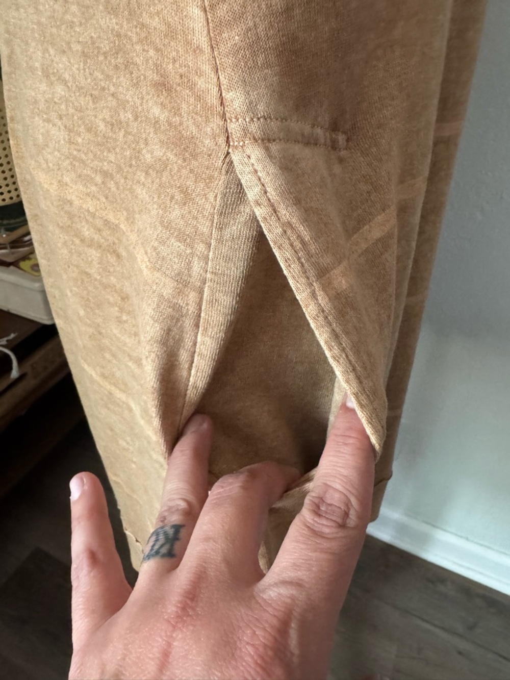 Oska Casual Striped Asymmetrical Taupe Hemp Fiber Swing Dress - Picture 4 of 9